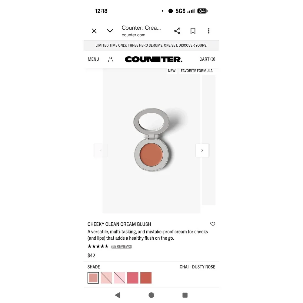 Beautycounter Cheeky Clean Cream Blush Chai 4.5g Refillable Compact BC3201A New